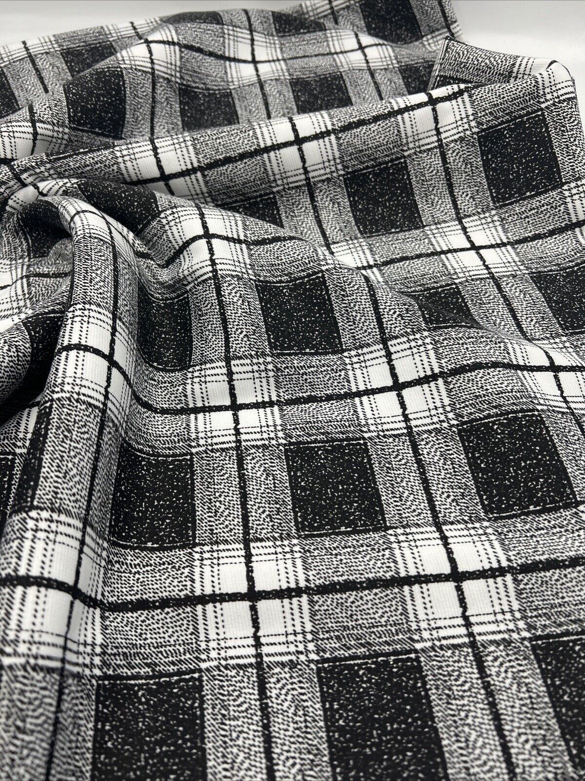 Grey Black Check Ponte Fabric