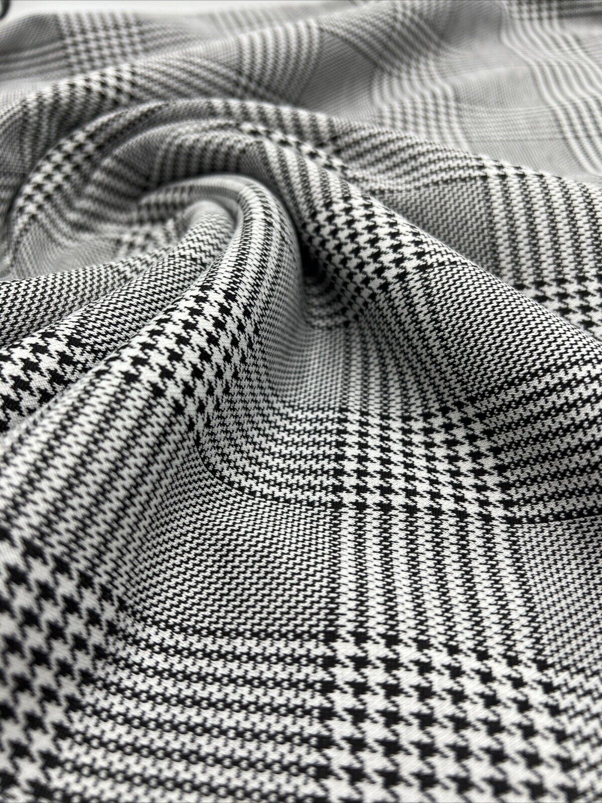 Grey Black Check Ponte Fabric