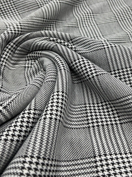 Grey Black Check Ponte Fabric