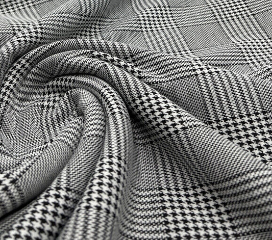 Grey Black Check Ponte Fabric