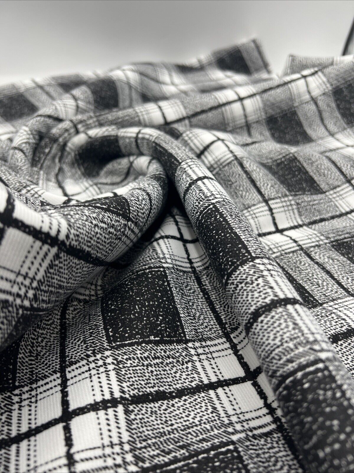 Grey Black Check Ponte Fabric