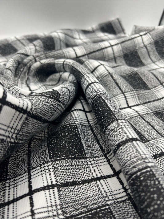 Grey Black Check Ponte Fabric