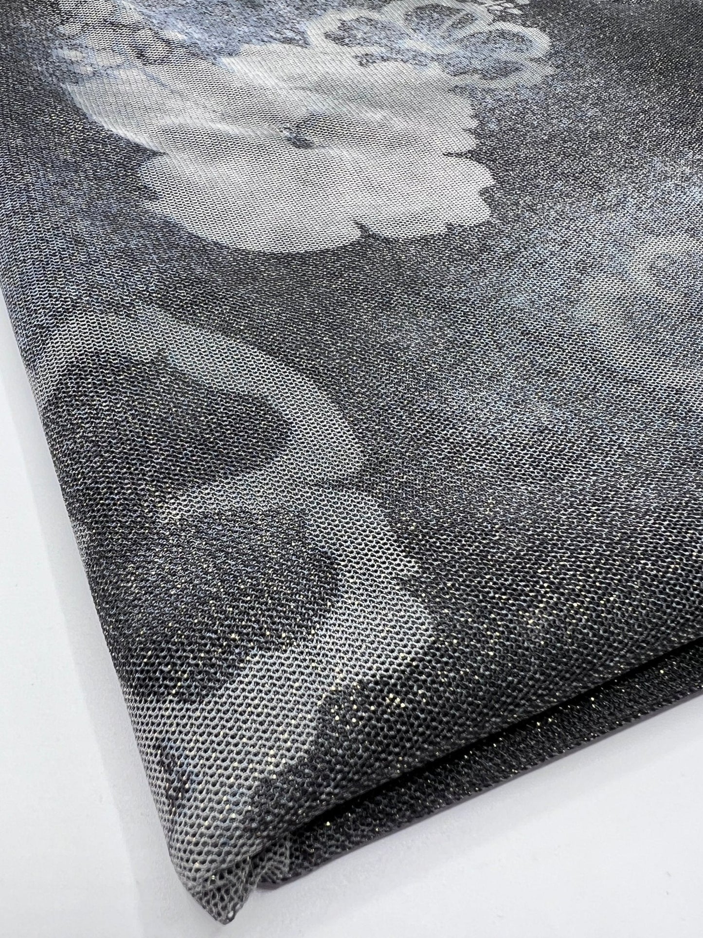 Grey Black Gold Glitter Mesh Fabric Stretch
