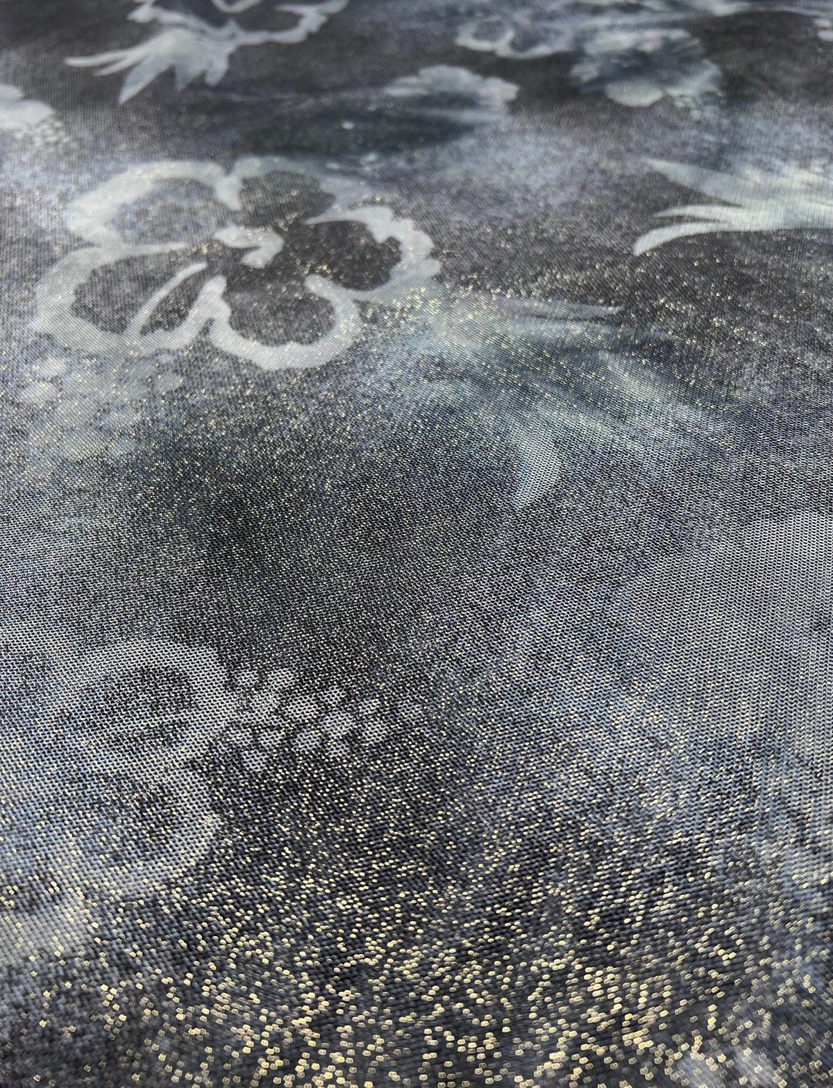 Grey Black Gold Glitter Mesh Fabric Stretch