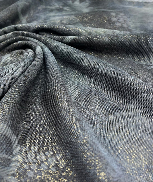 Grey Black Gold Glitter Mesh Fabric Stretch