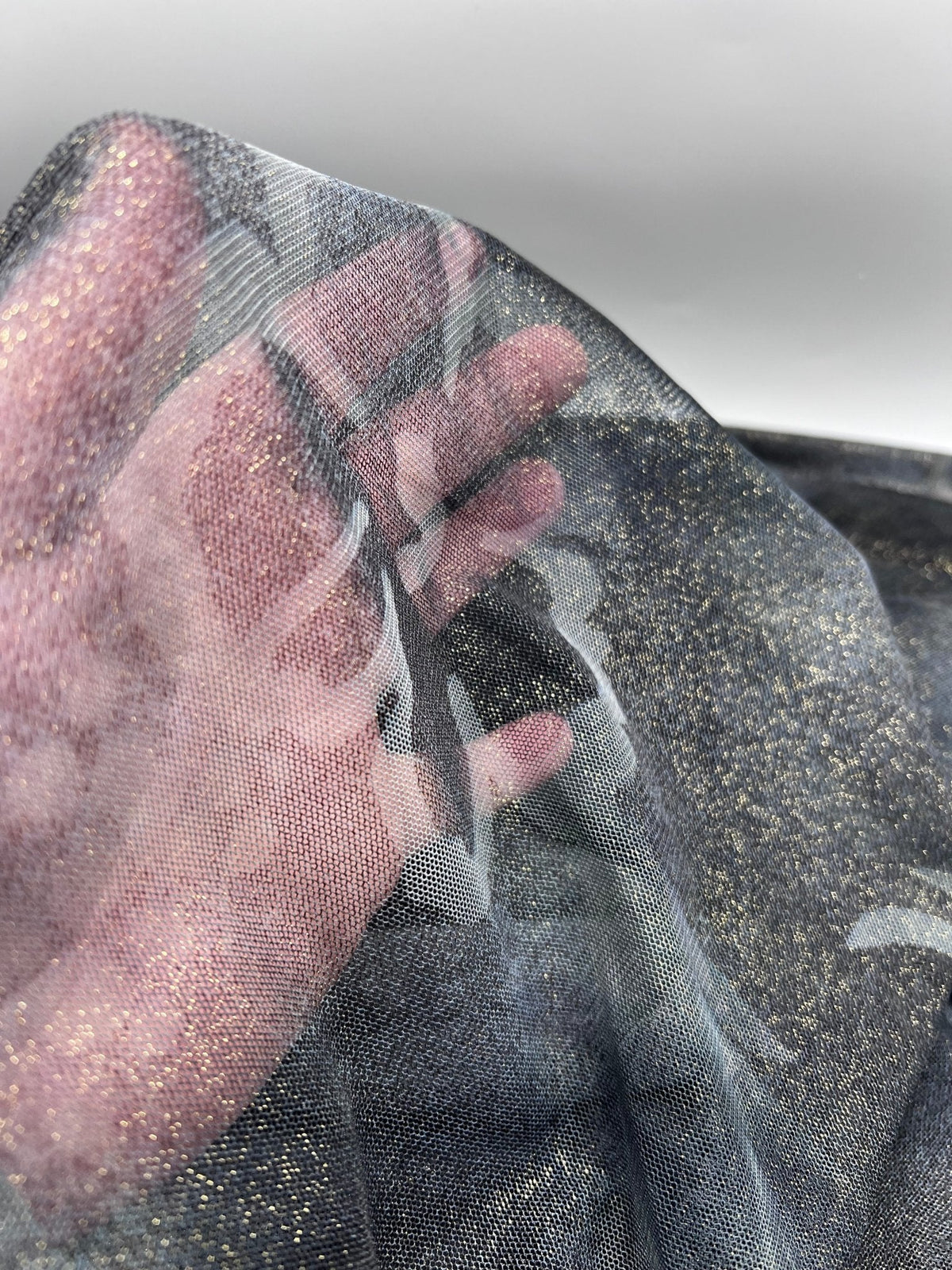 Grey Black Gold Glitter Mesh Fabric Stretch