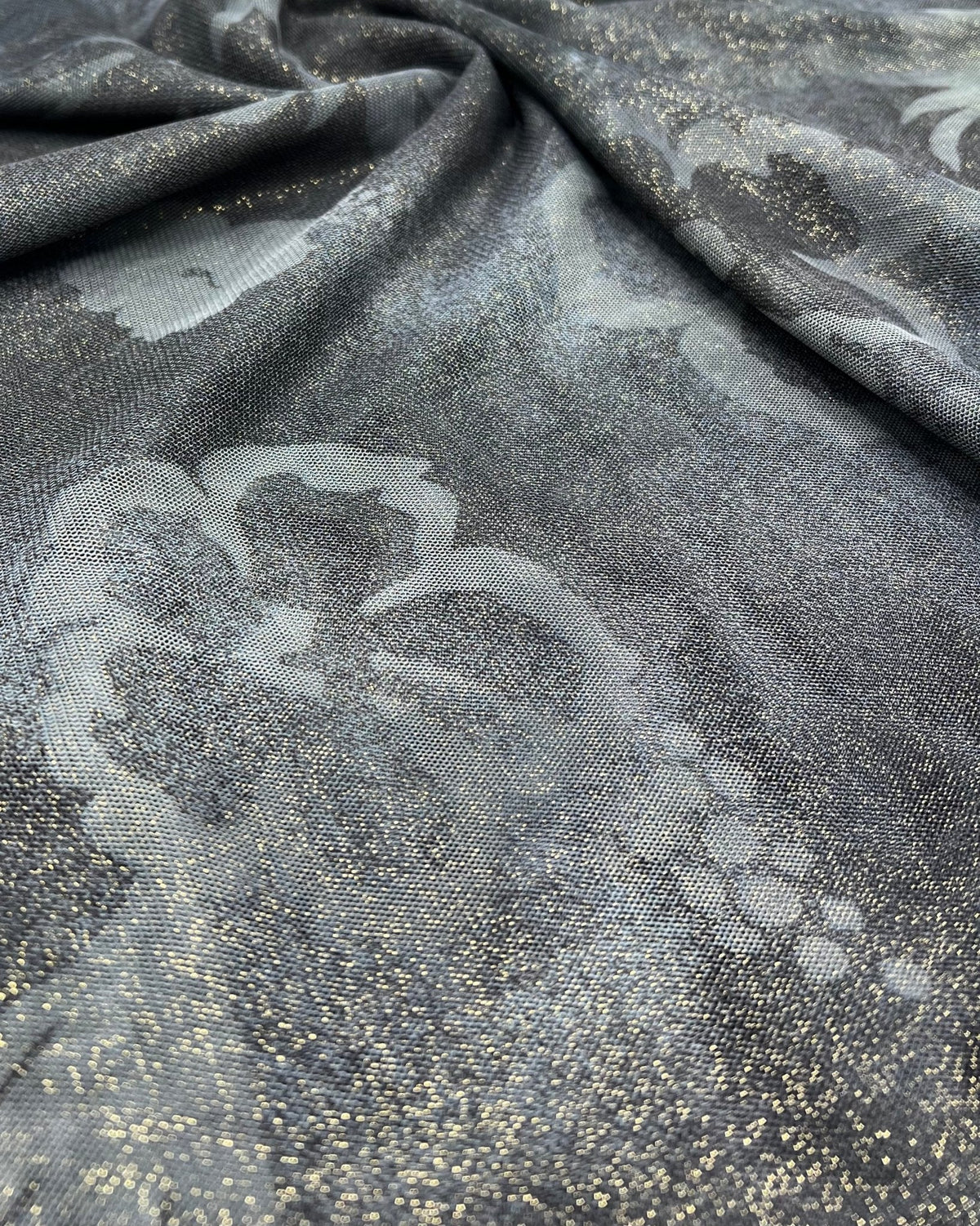 Grey Black Gold Glitter Mesh Fabric Stretch