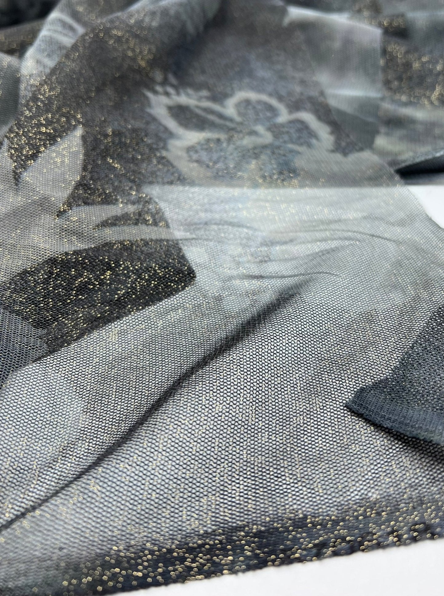 Grey Black Gold Glitter Mesh Fabric Stretch