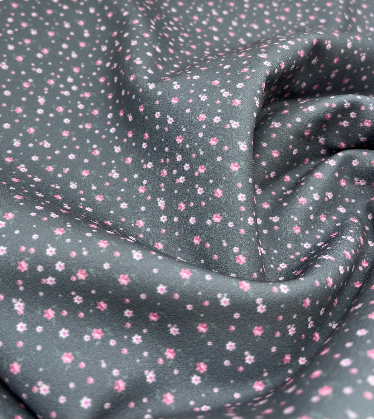 Grey Ditsy Floral Printed Scuba Crepe Jersey Fabric 4 Way Stretch
