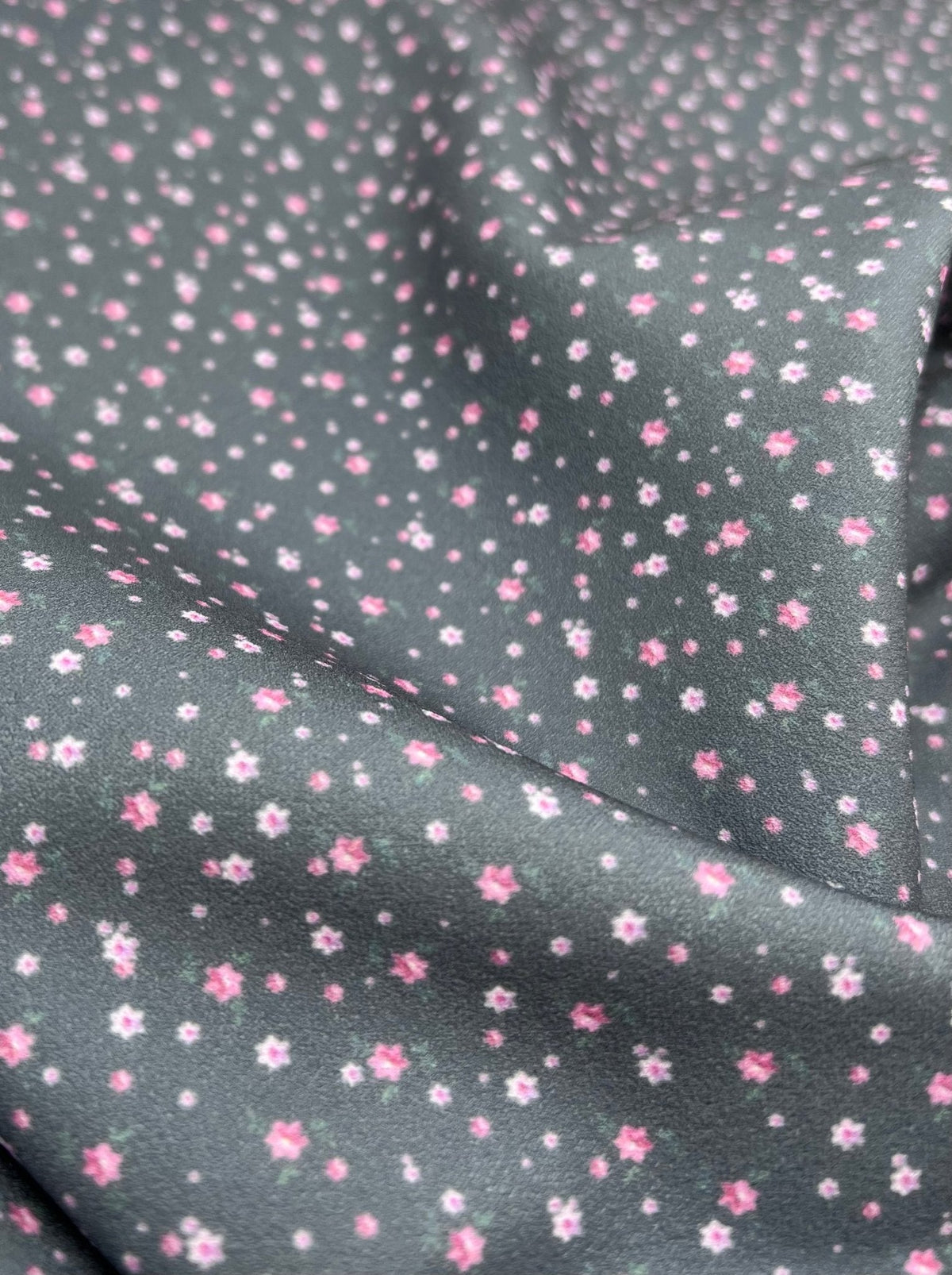 Grey Ditsy Floral Printed Scuba Crepe Jersey Fabric 4 Way Stretch