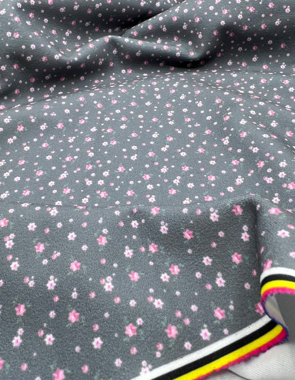 Grey Ditsy Floral Printed Scuba Crepe Jersey Fabric 4 Way Stretch