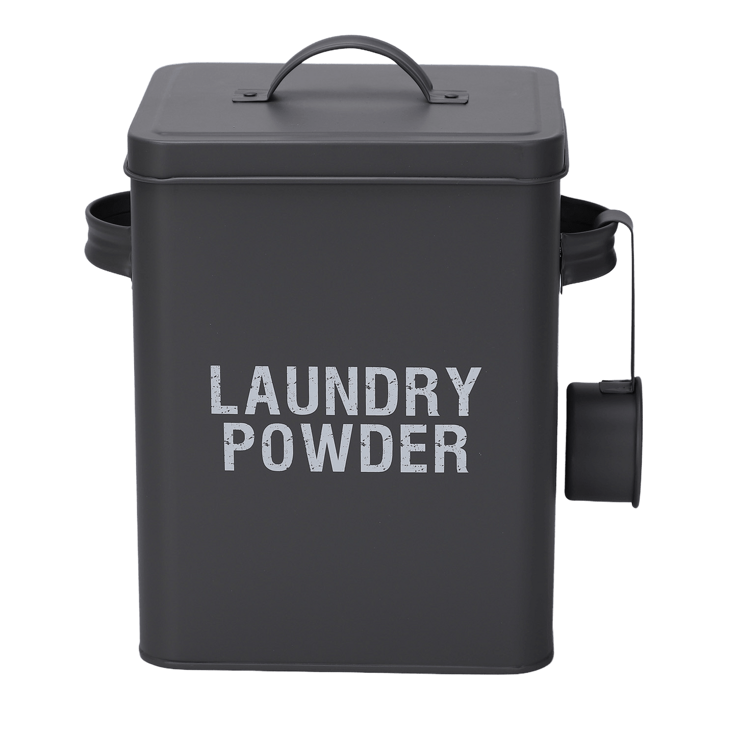 Grey Laundry Powder Tin Box with Handle and Scoop