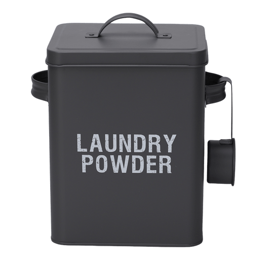 Grey Laundry Powder Tin Box with Handle and Scoop