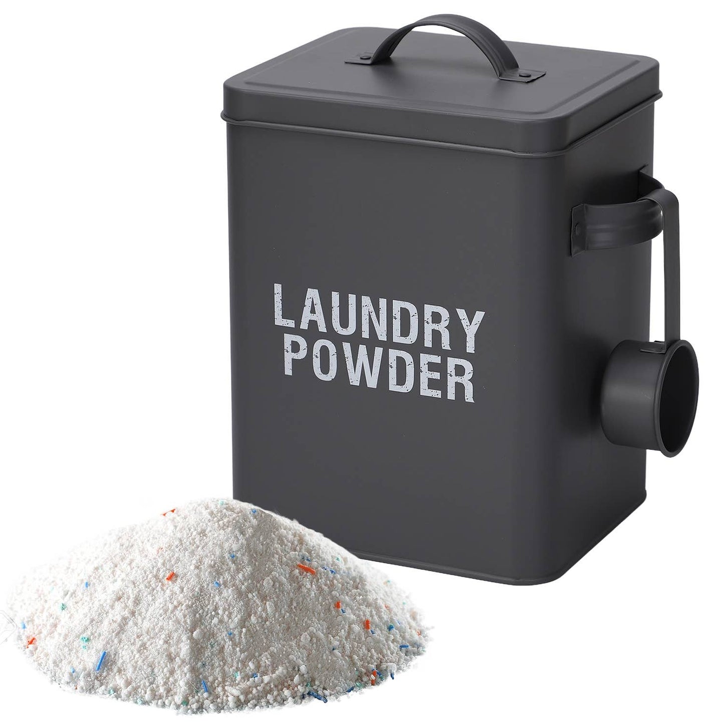 Grey Laundry Powder Tin Box with Handle and Scoop