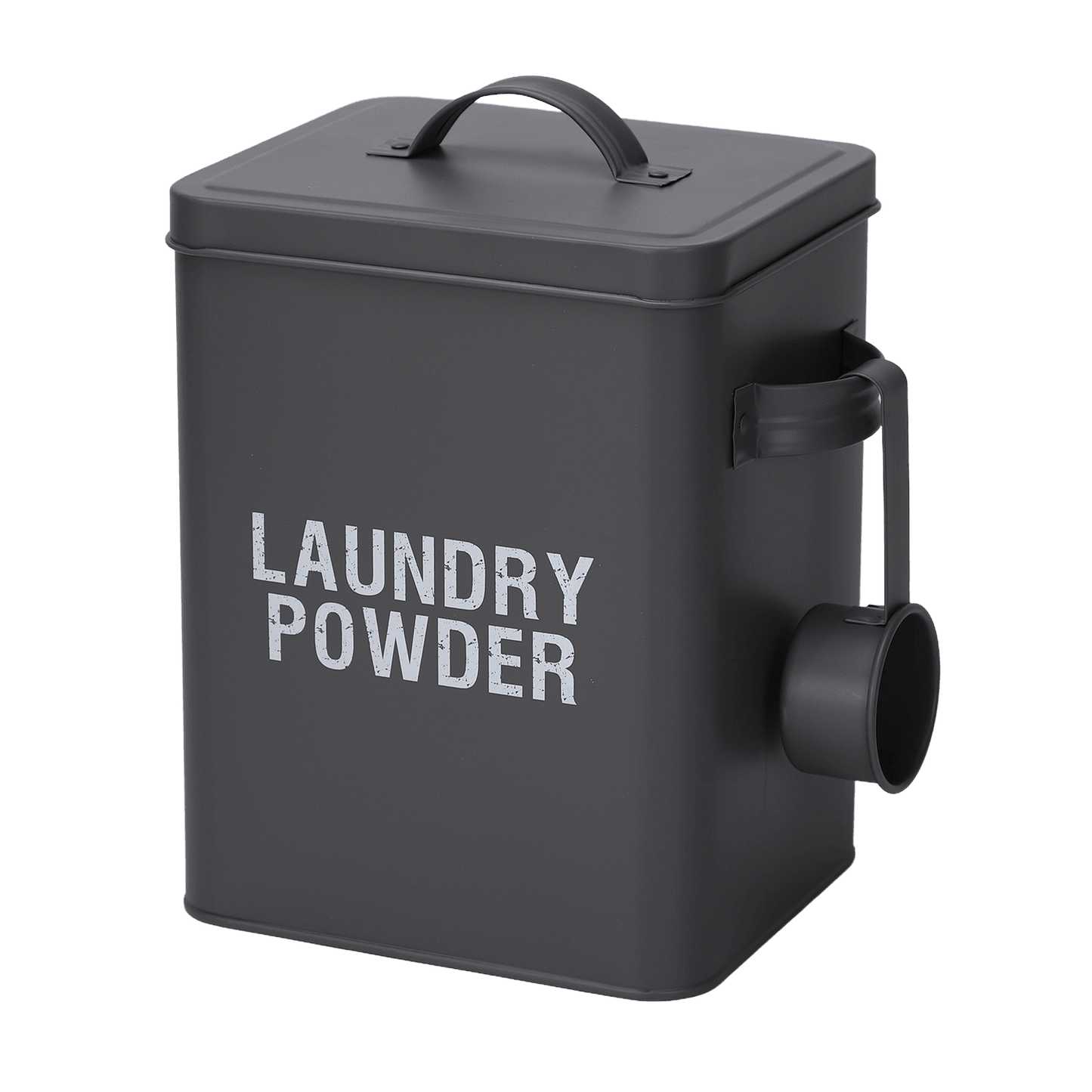 Grey Laundry Powder Tin Box with Handle and Scoop