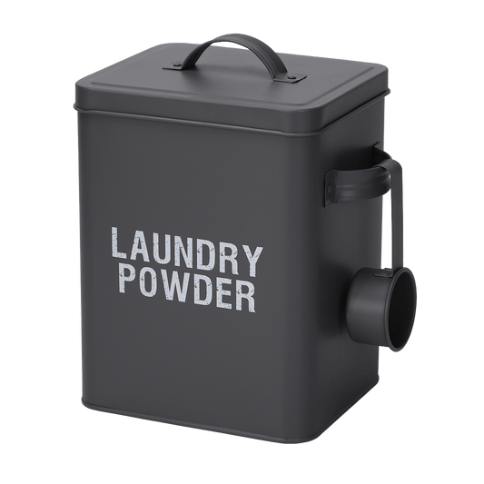 Grey Laundry Powder Tin Box with Handle and Scoop