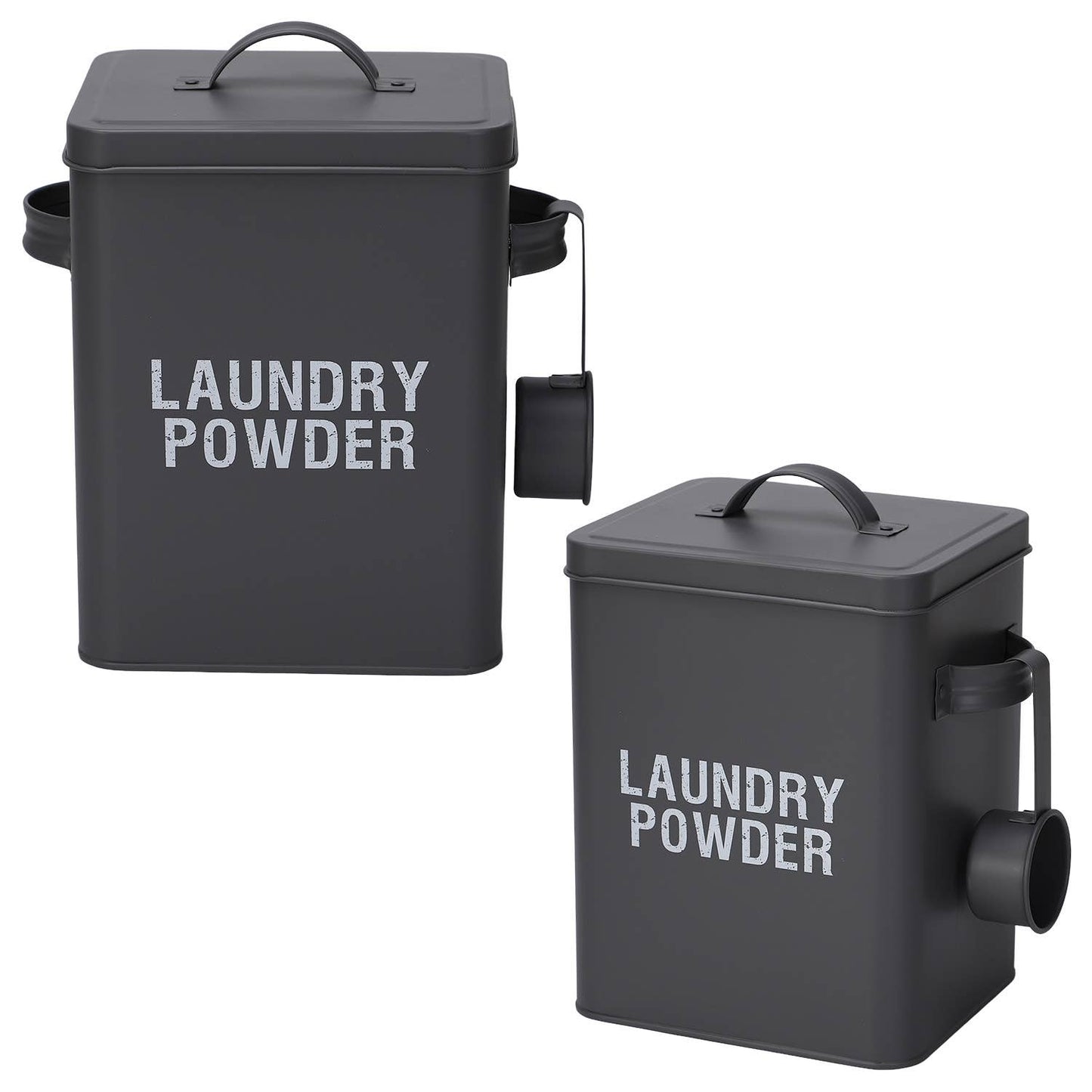 Grey Laundry Powder Tin Box with Handle and Scoop