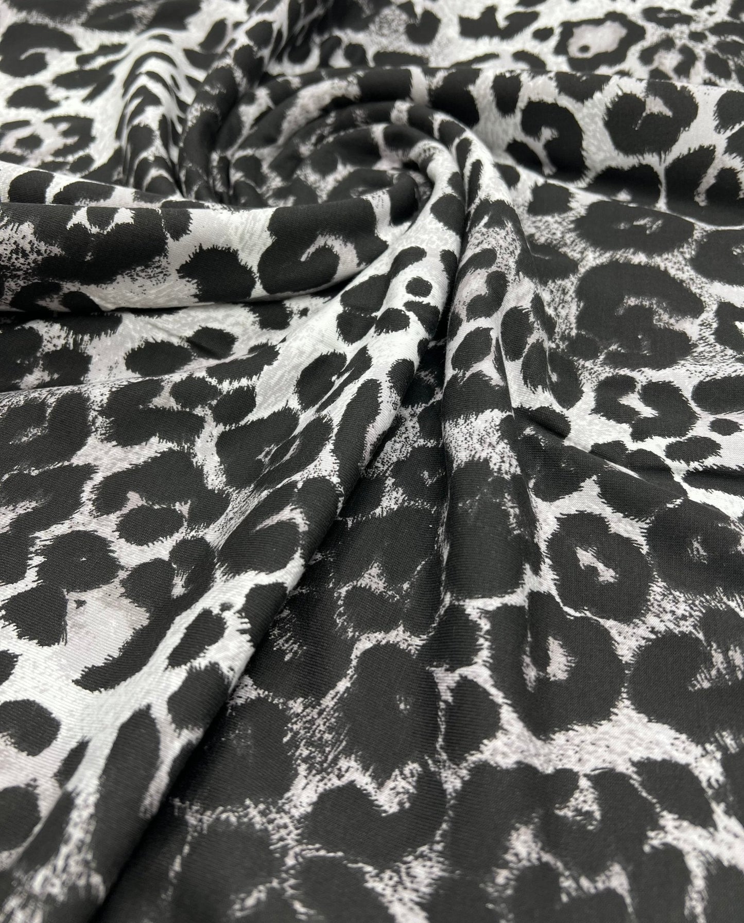 Grey Leopard Print Viscose Elastane Fabric