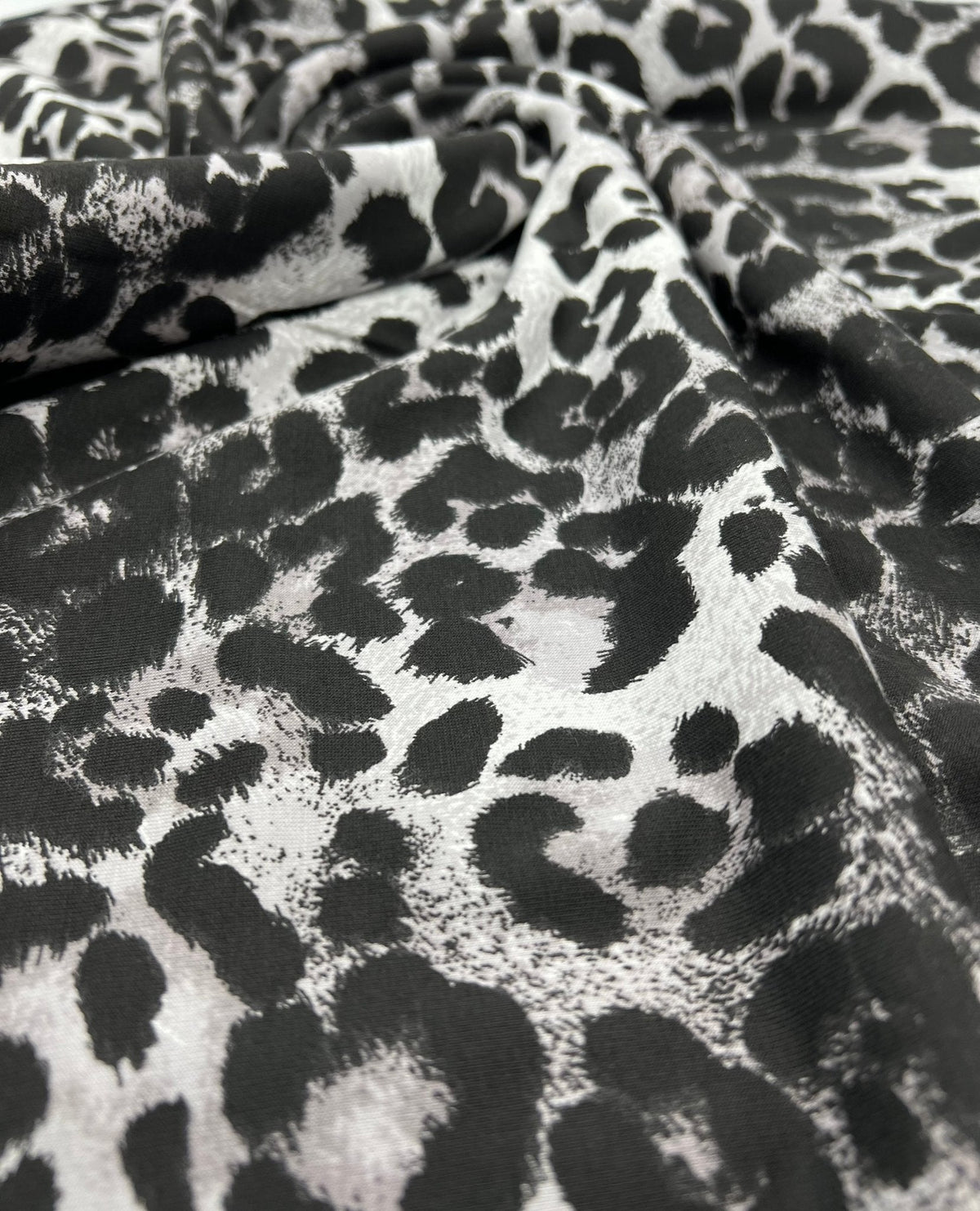 Grey Leopard Print Viscose Elastane Fabric