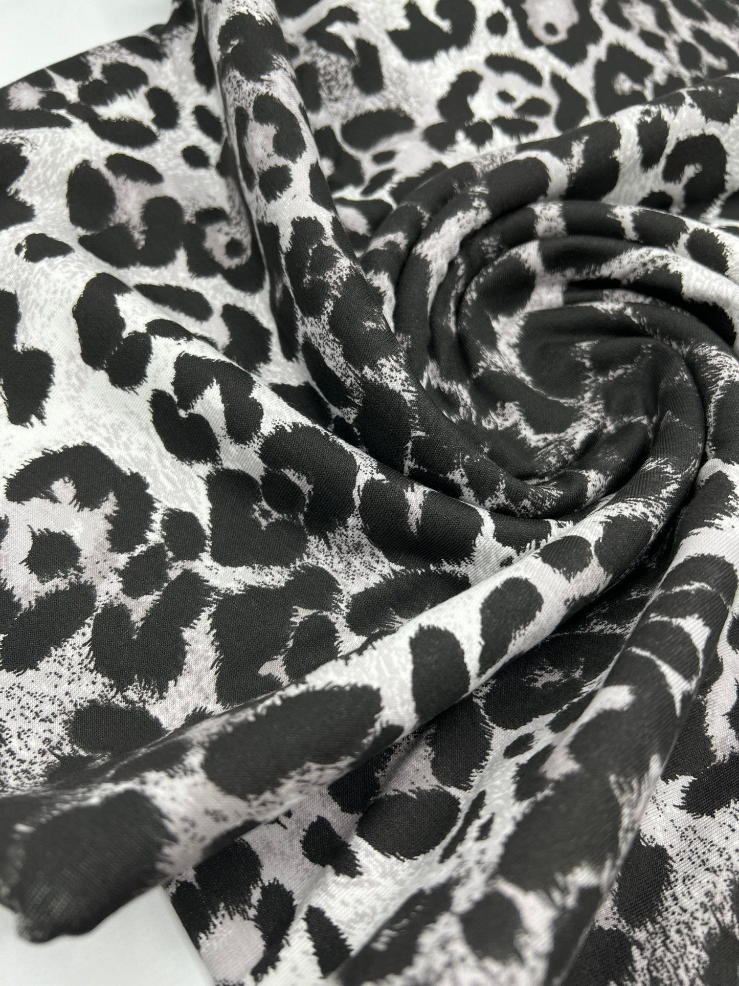 Grey Leopard Print Viscose Elastane Fabric