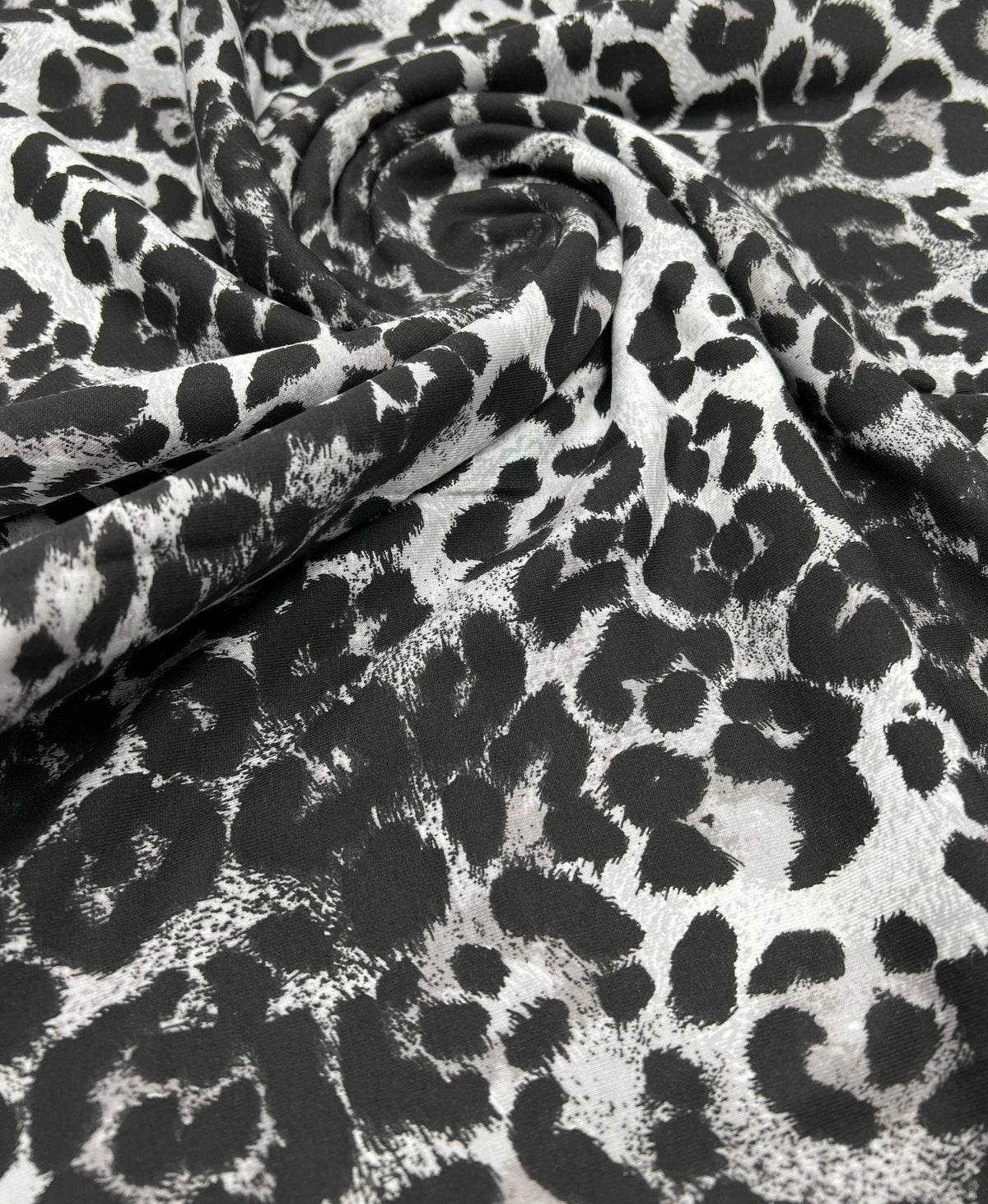 Grey Leopard Print Viscose Elastane Fabric