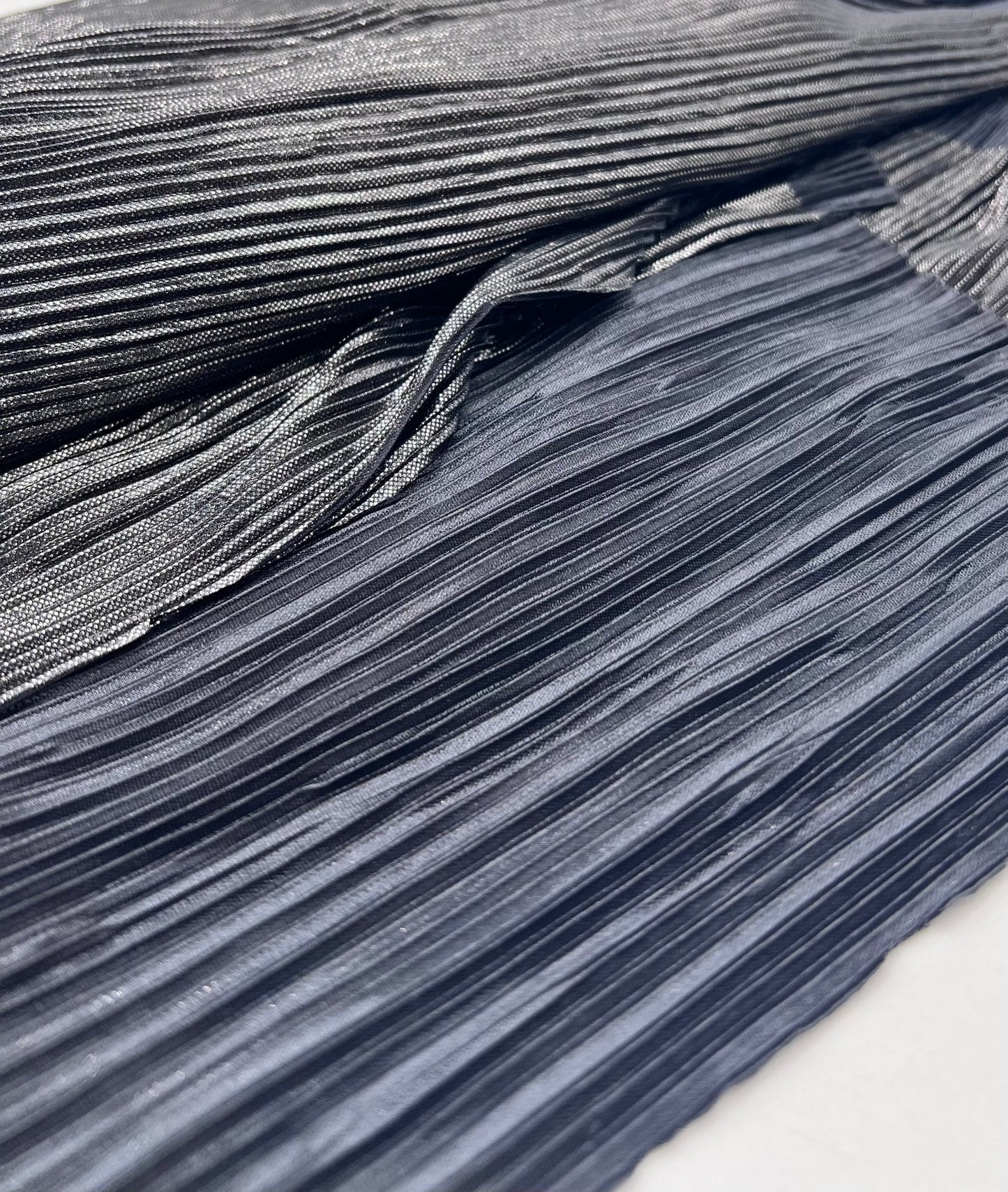 Grey Metallic Shiny Foil Plisse Pleated Stretch Fabric