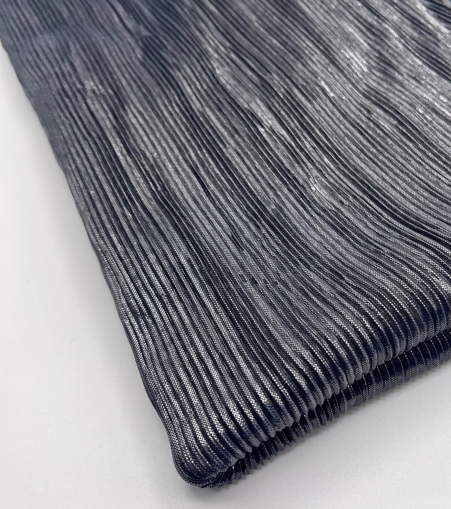 Grey Metallic Shiny Foil Plisse Pleated Stretch Fabric