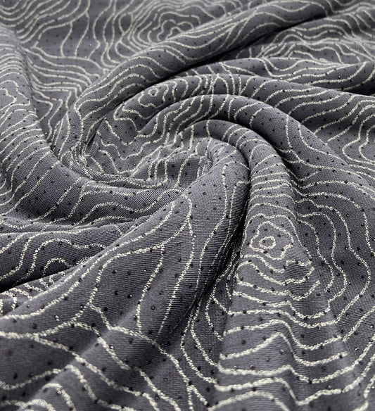 Grey Patterned Glitter Sequin 4 Way Stretch Dress Craft Fabric