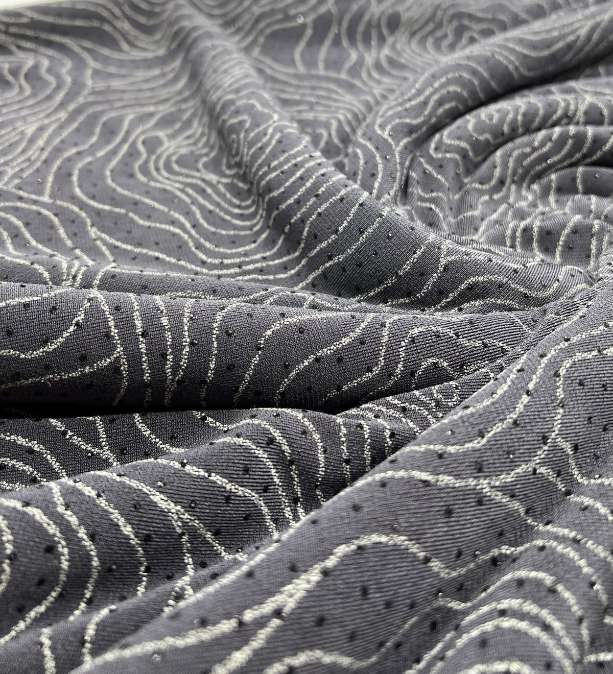 Grey Patterned Glitter Sequin 4 Way Stretch Dress Craft Fabric
