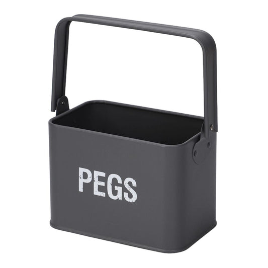 Grey Peg Tin Box with Handle for Laundry Storage