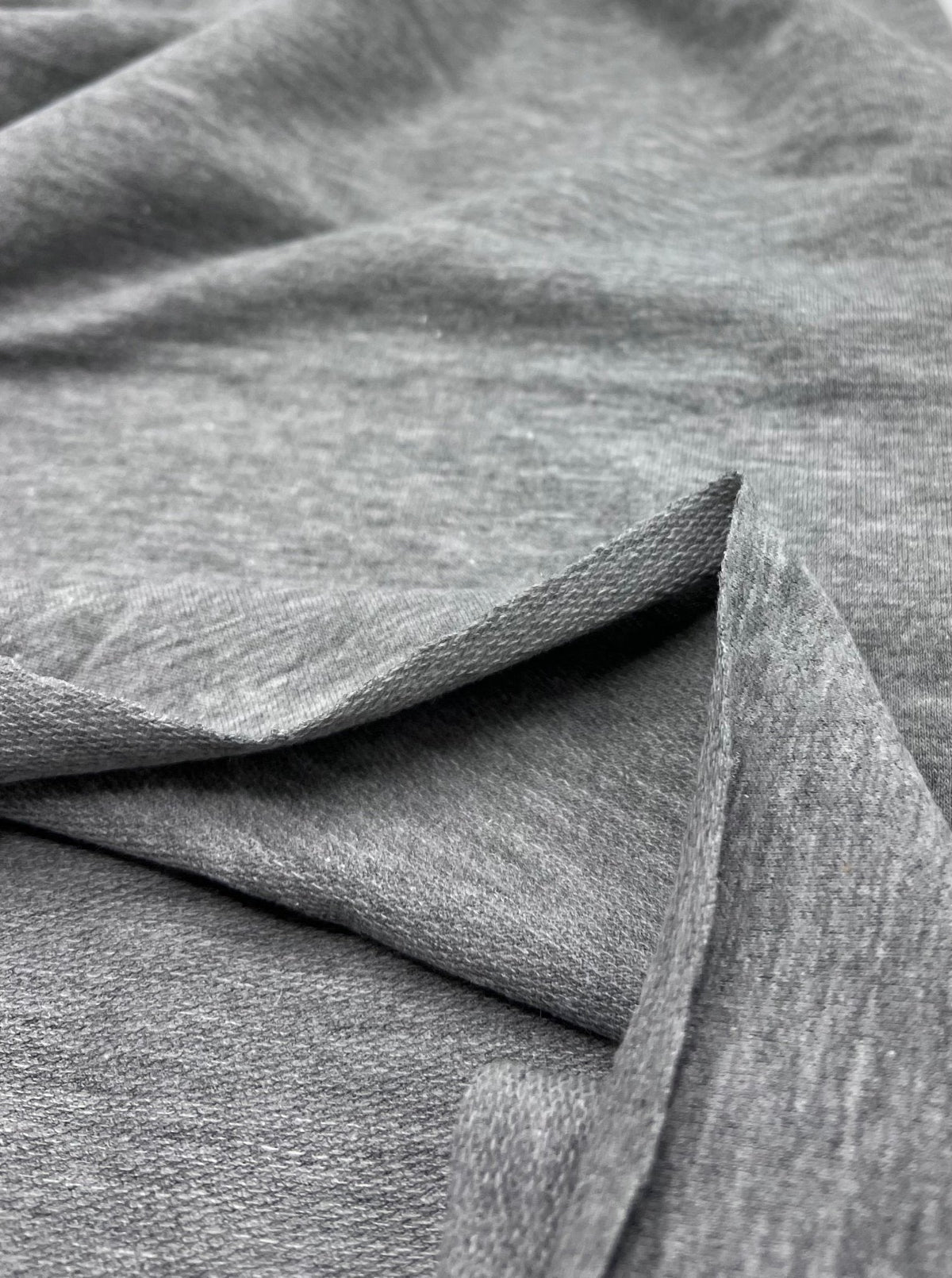 Grey French Terry Loopback Cotton Jersey 230 GSM 95/5 Lycra 4 Way Stretch