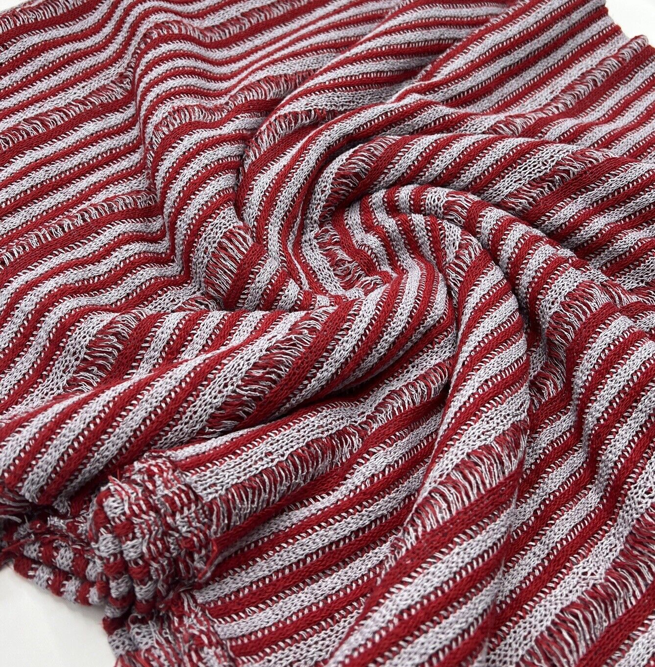 Grey Red Stripe Knitted Stretch Fabric