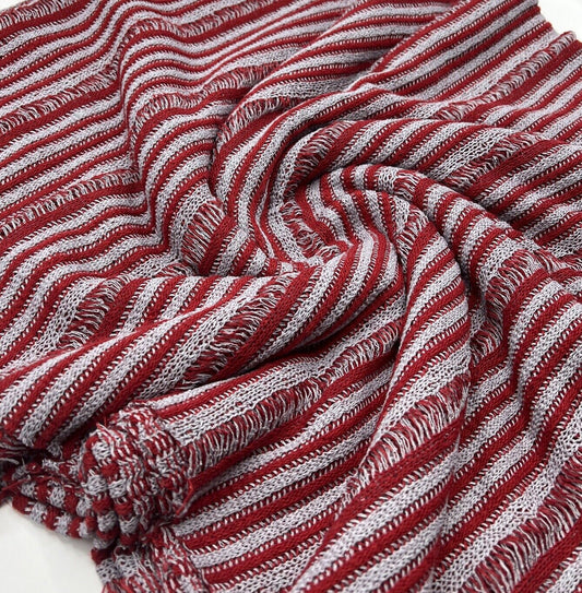 Grey Red Stripe Knitted Stretch Fabric