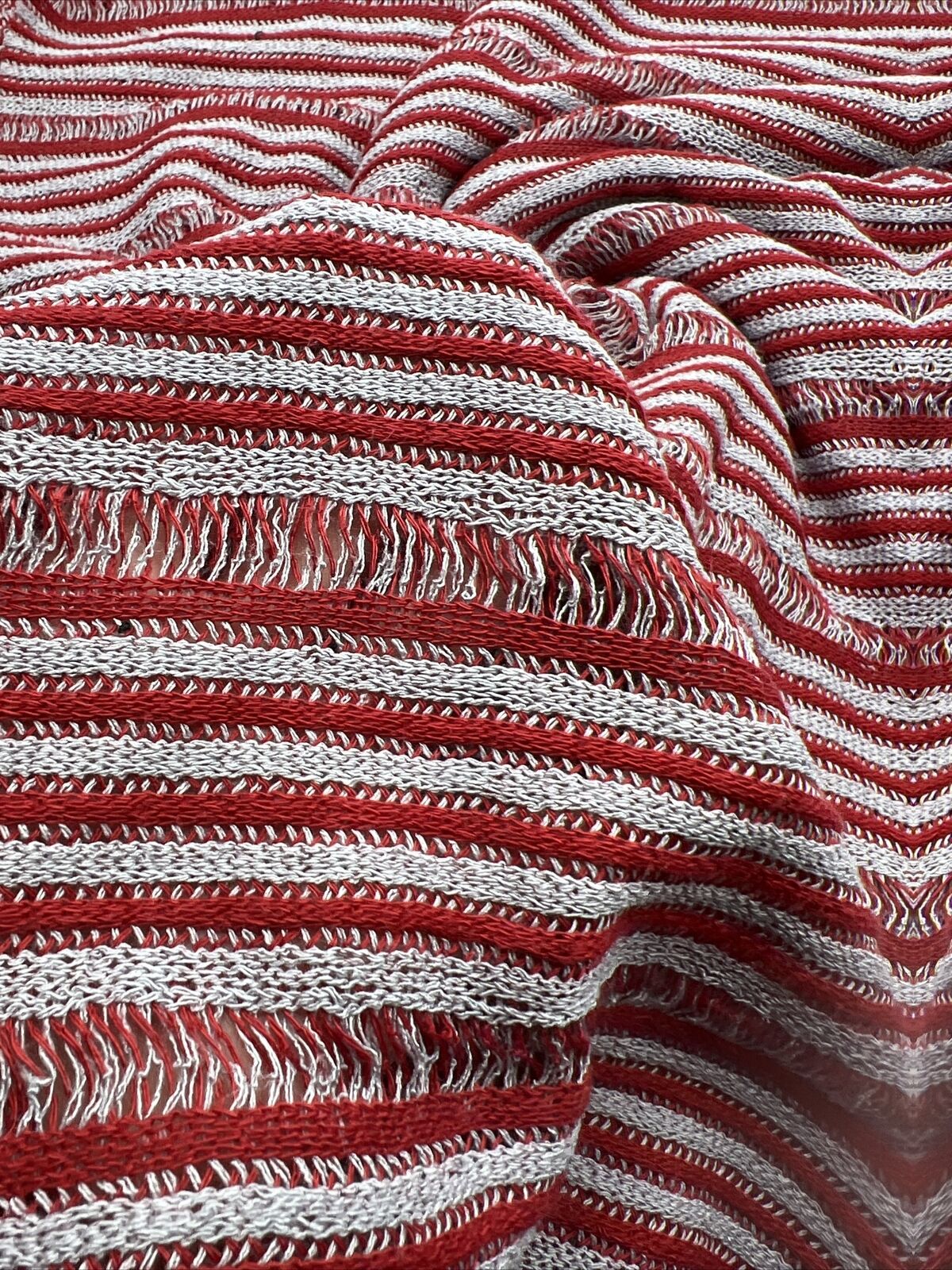 Grey Red Stripe Knitted Stretch Fabric