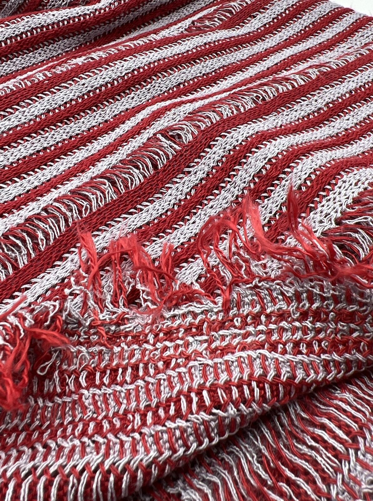 Grey Red Stripe Knitted Stretch Fabric