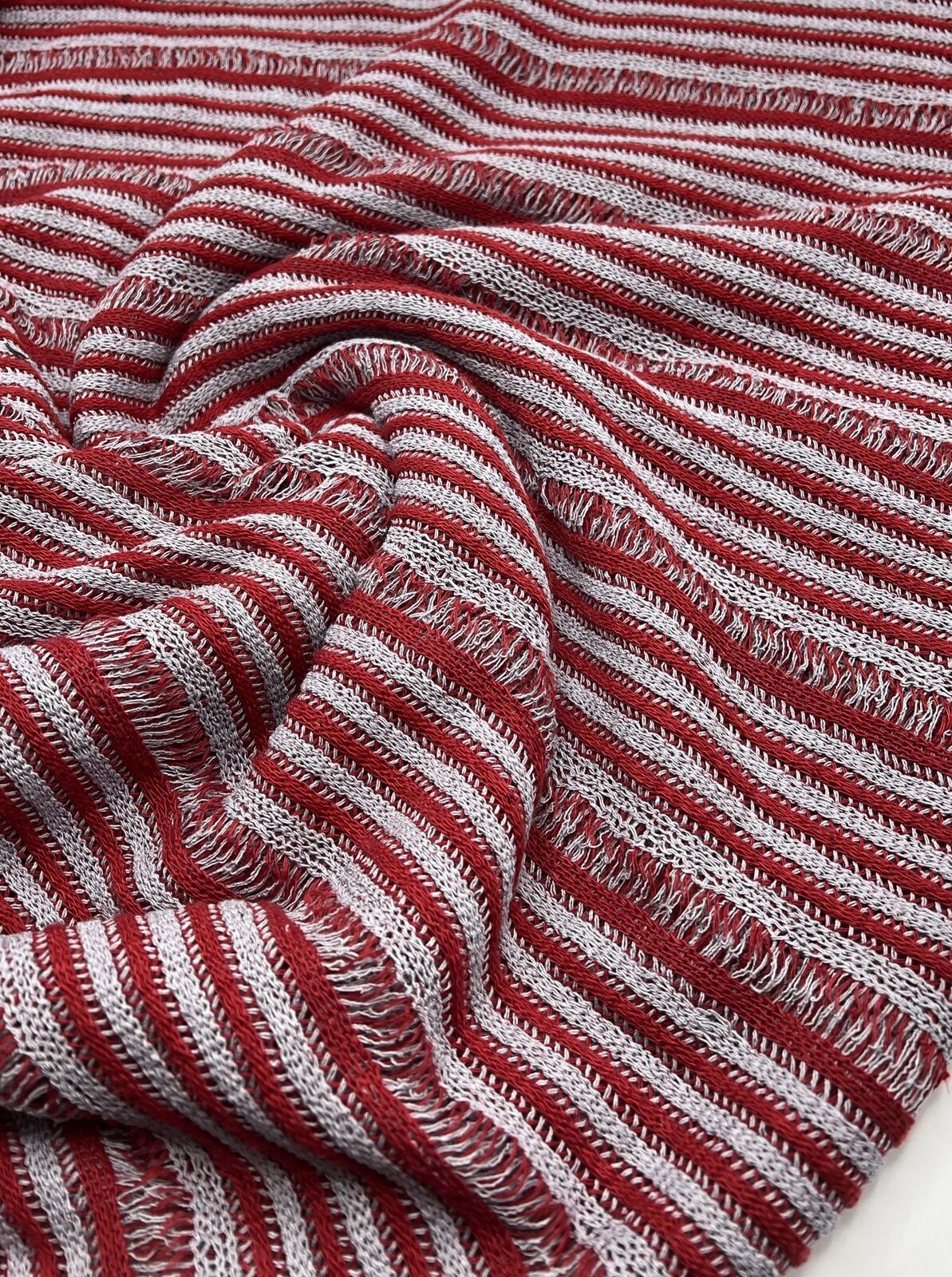 Grey Red Stripe Knitted Stretch Fabric