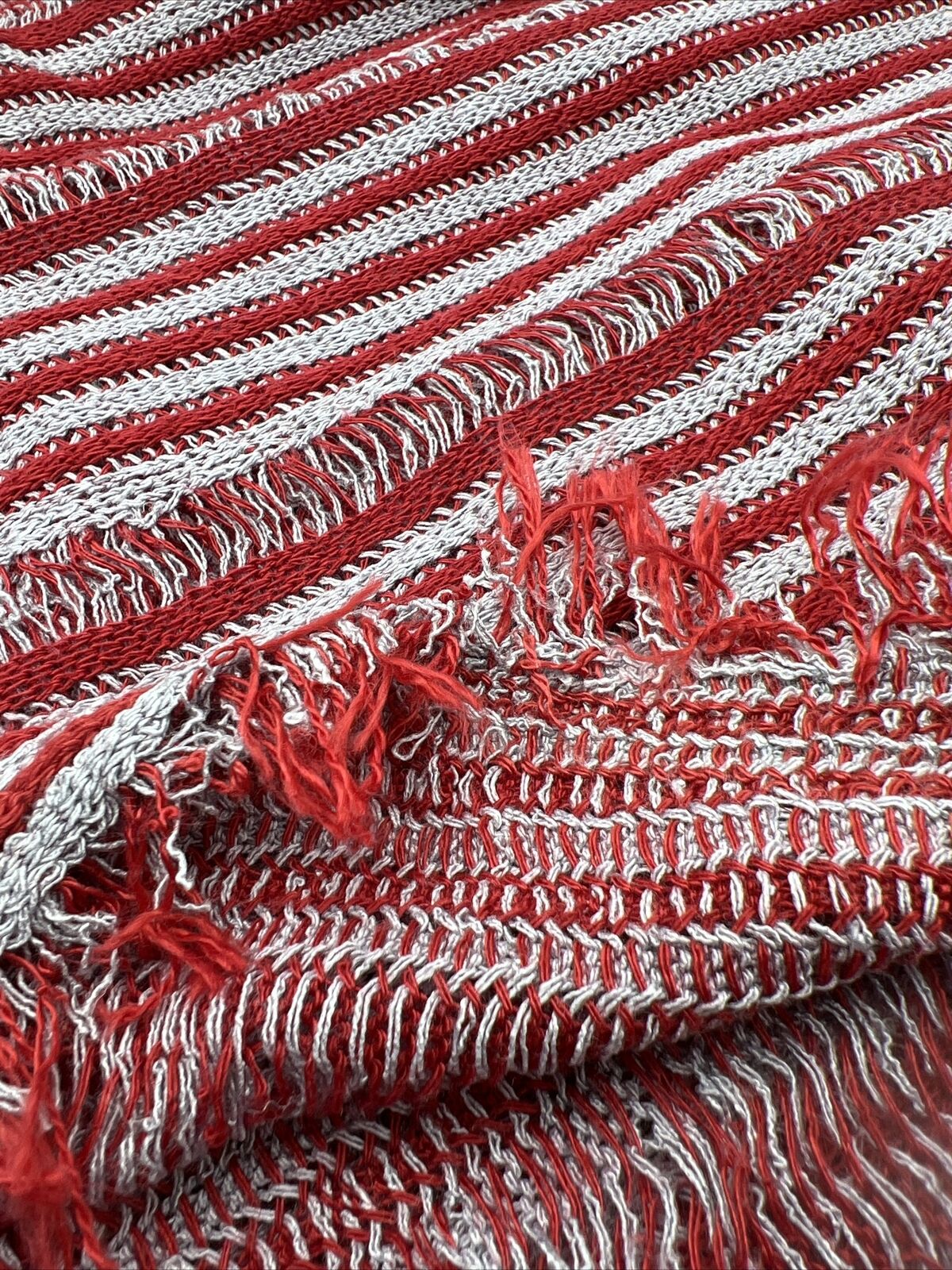 Grey Red Stripe Knitted Stretch Fabric