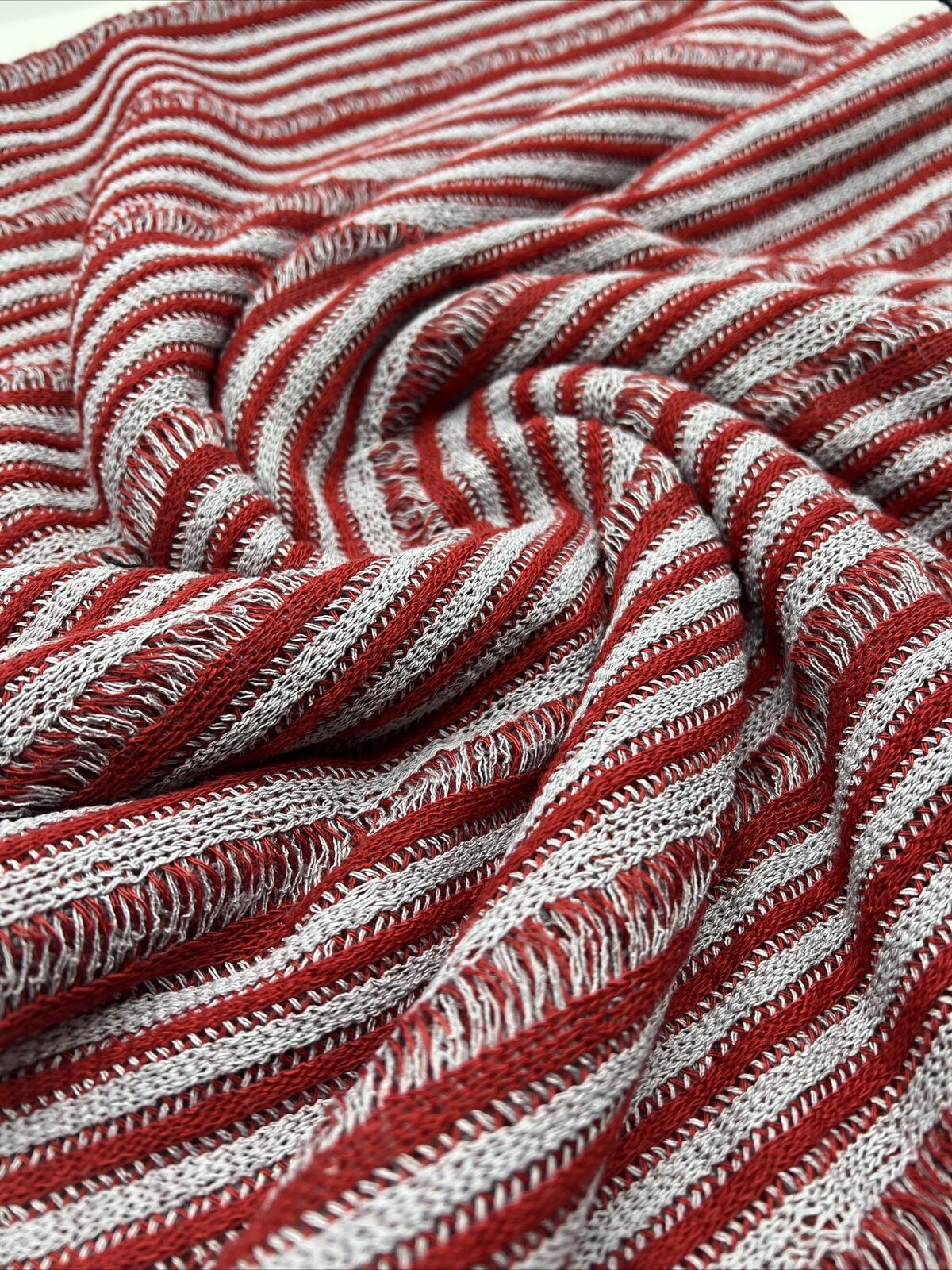 Grey Red Stripe Knitted Stretch Fabric