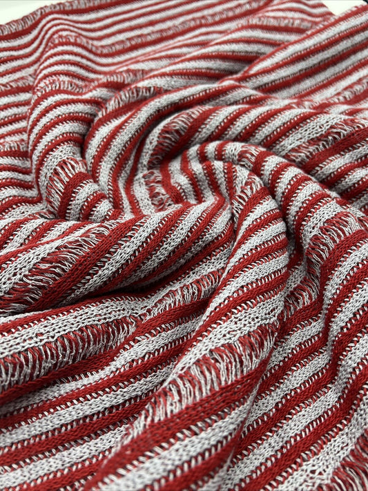 Grey Red Stripe Knitted Stretch Fabric