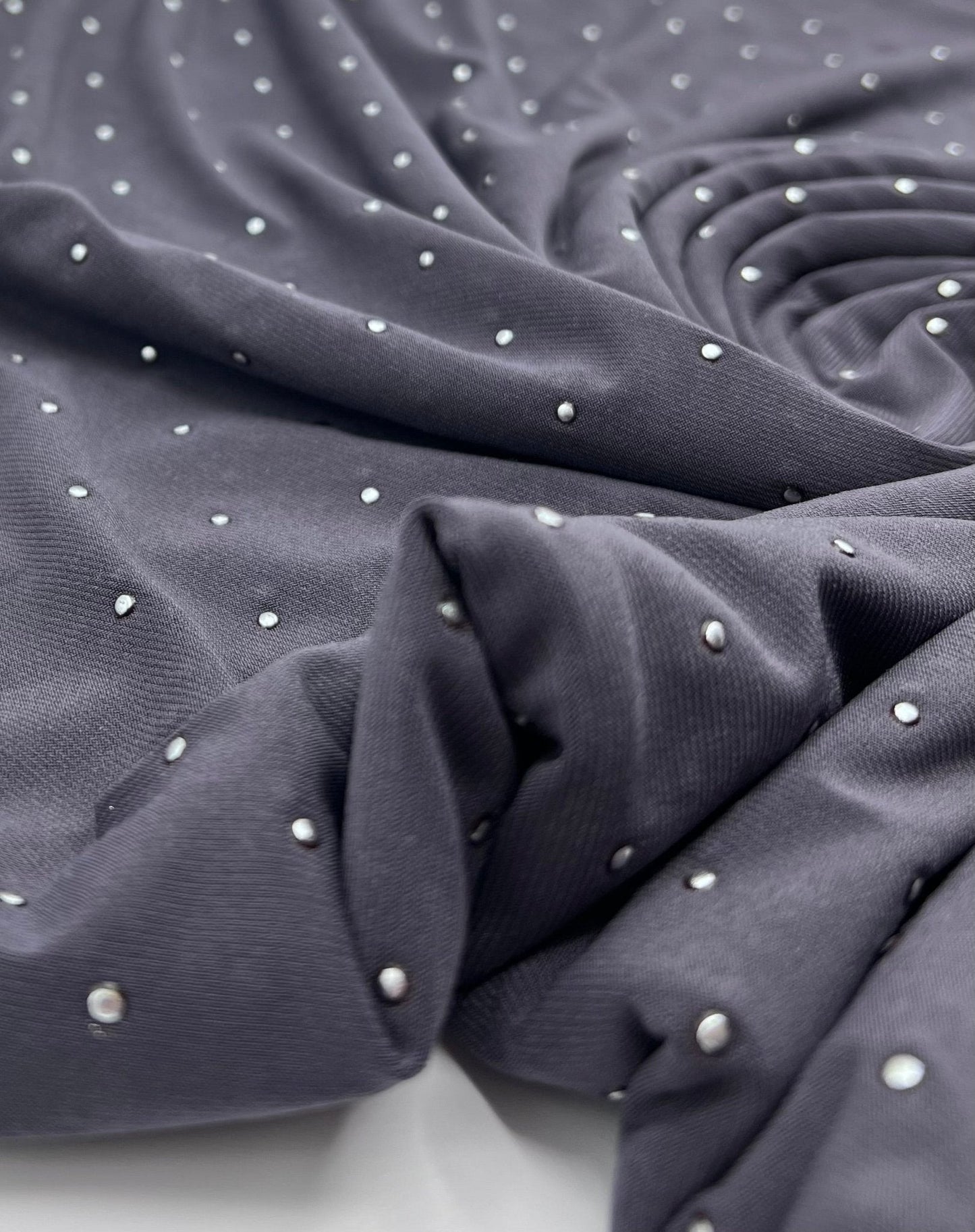 Grey Silver Metal Stud ITY Fabric