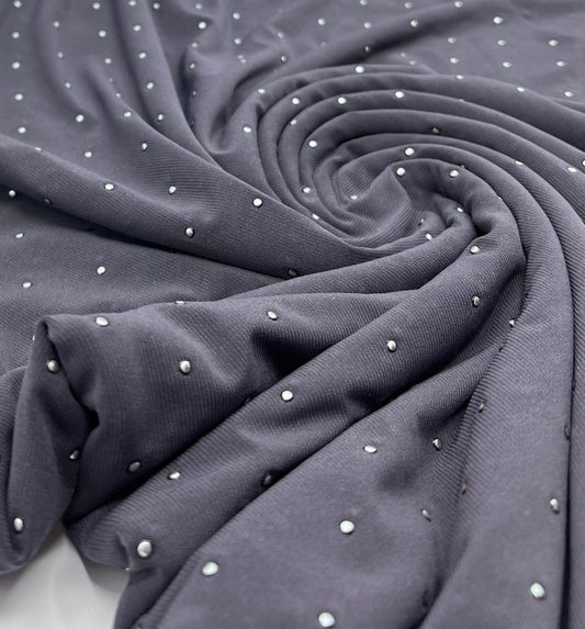 Grey Silver Metal Stud ITY Fabric