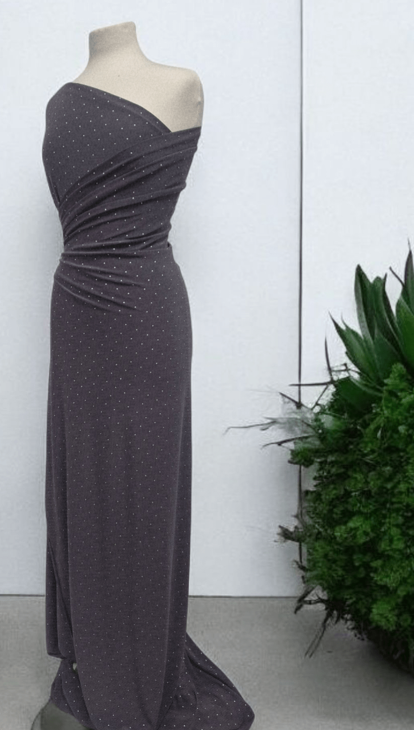 Grey Silver Metal Stud ITY Fabric