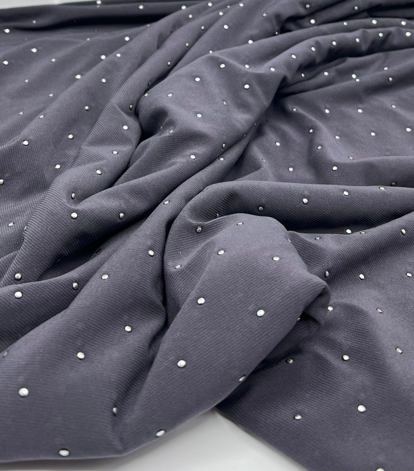 Grey Silver Metal Stud ITY Fabric