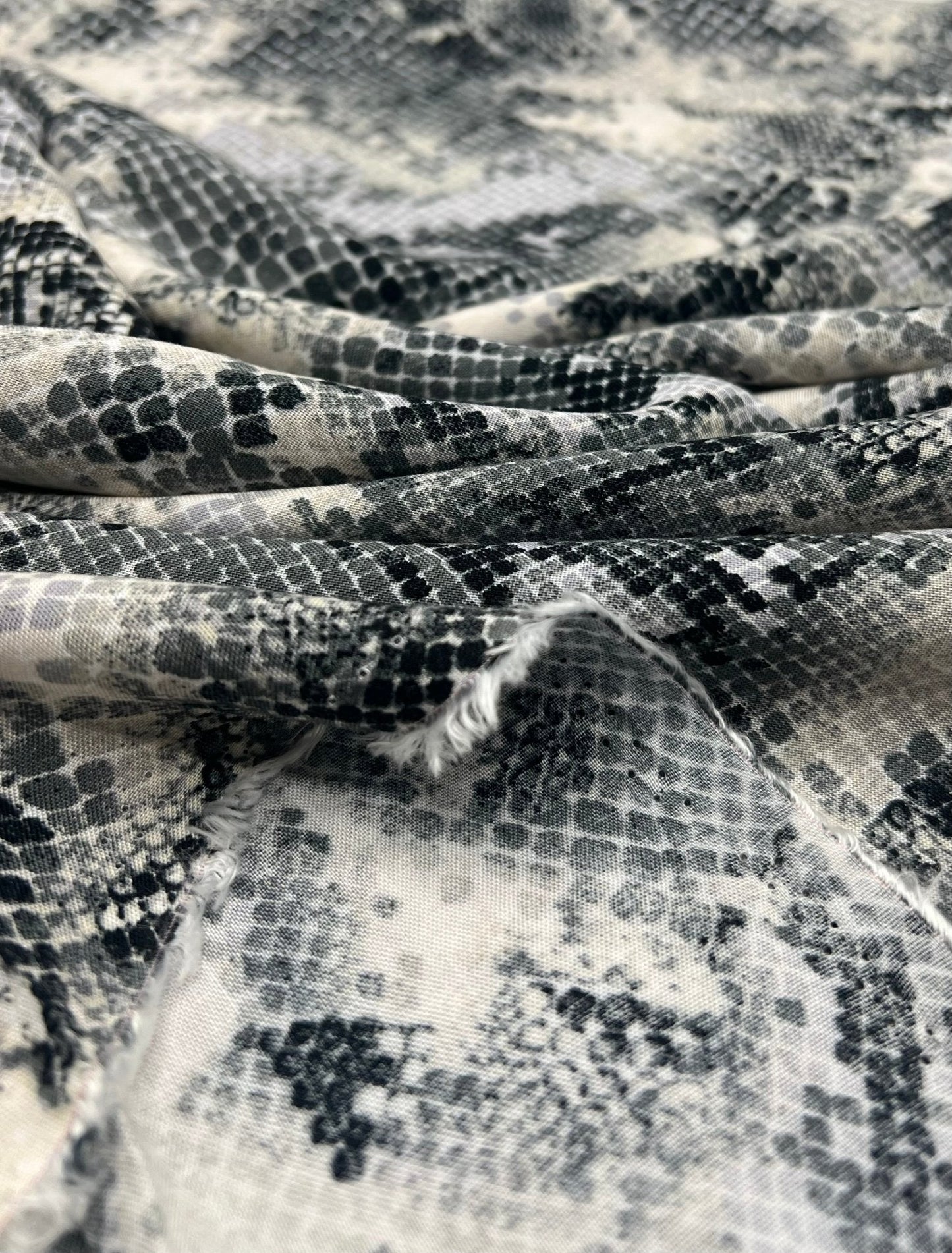 Grey Snake Mix 100% Viscose Non Stretch Fabric