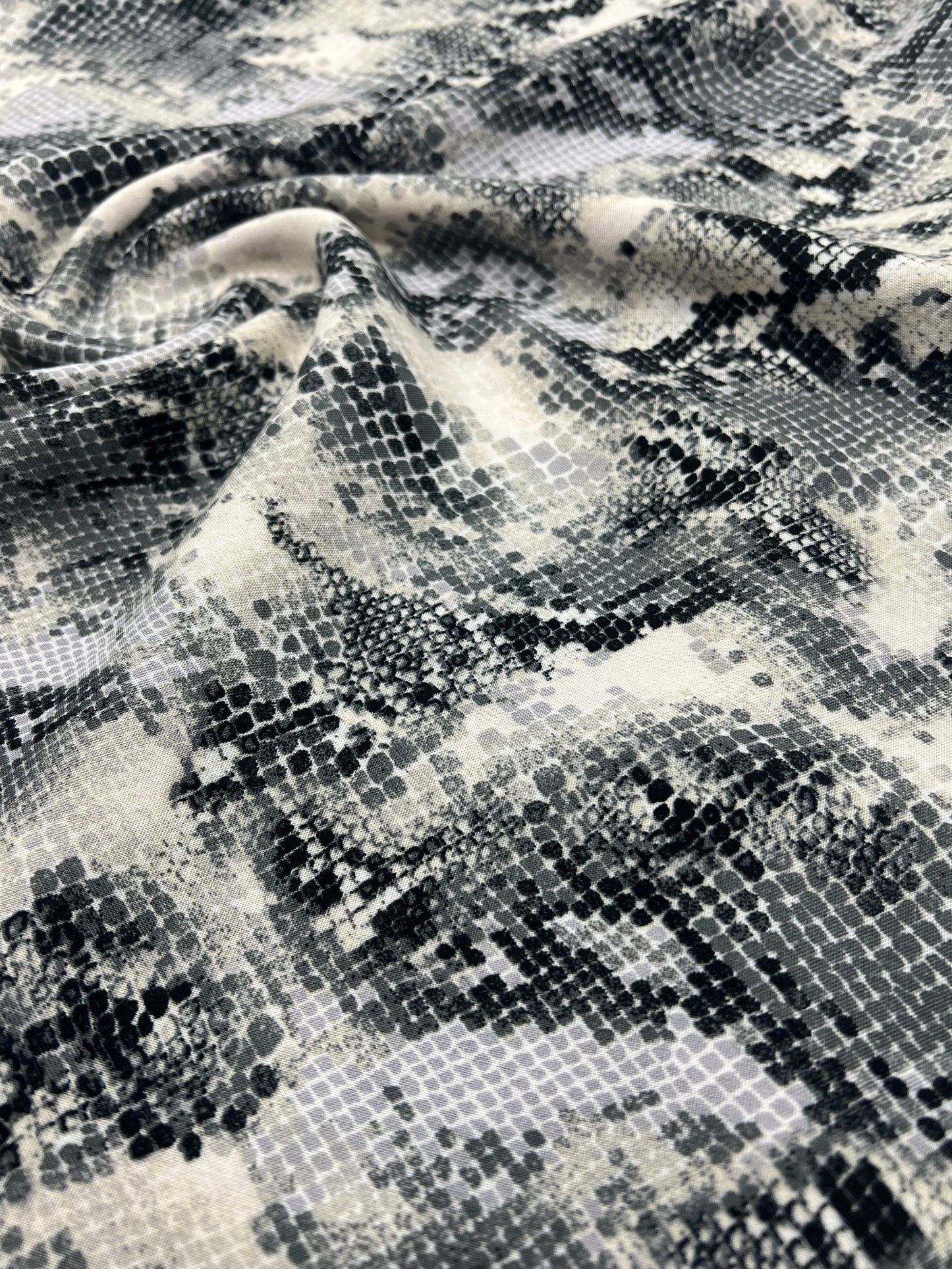 Grey Snake Mix 100% Viscose Non Stretch Fabric