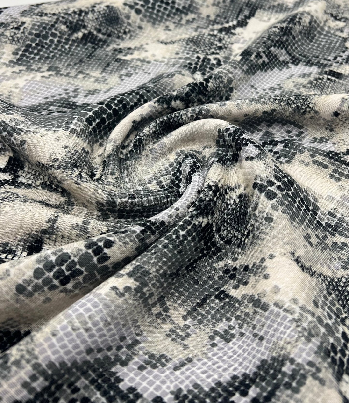 Grey Snake Mix 100% Viscose Non Stretch Fabric