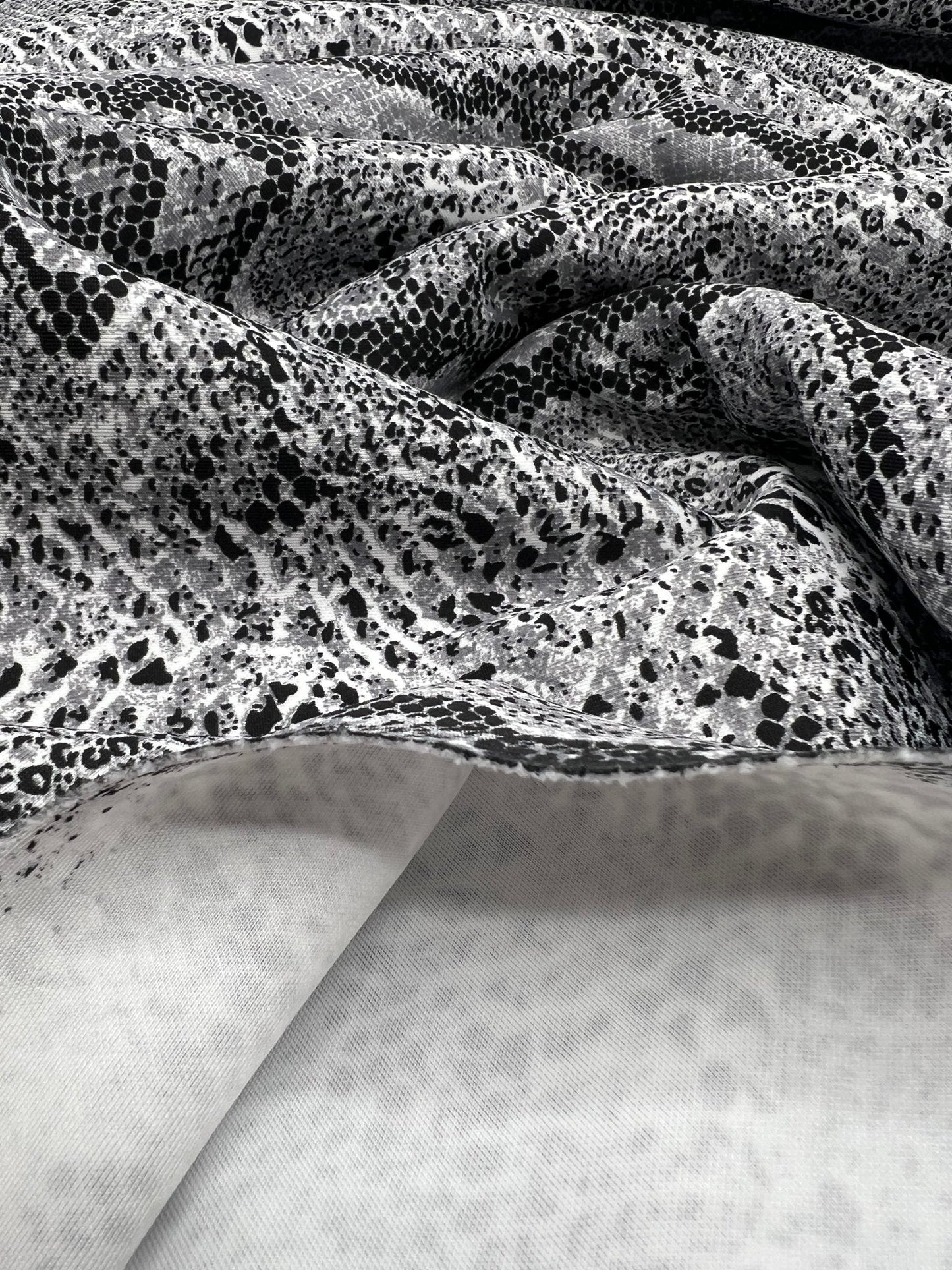 Grey Snake Printed Scuba Crepe Jersey Fabric 4 Way Stretch