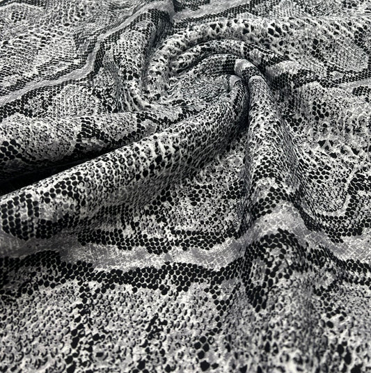 Grey Snake Printed Scuba Crepe Jersey Fabric 4 Way Stretch