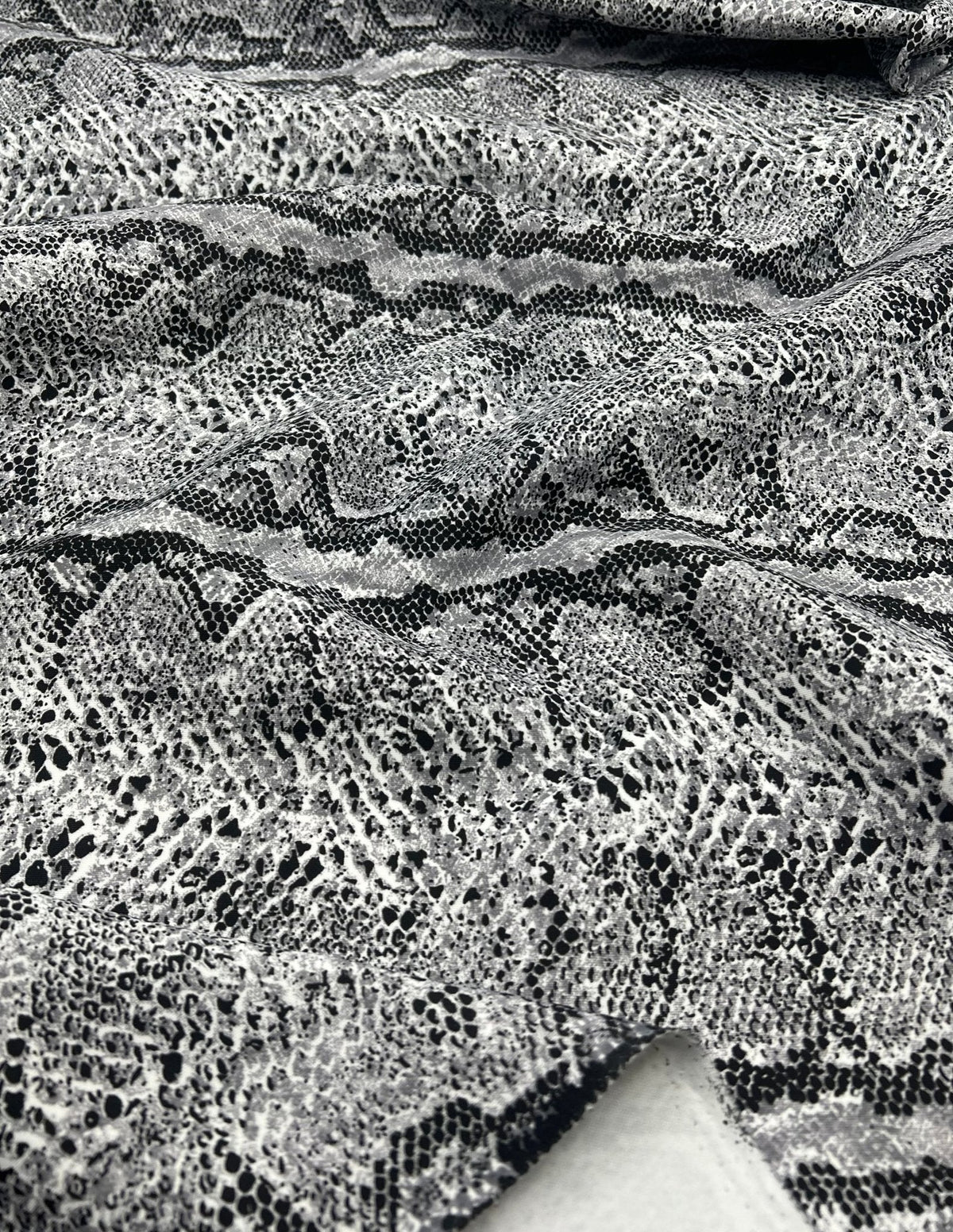 Grey Snake Printed Scuba Crepe Jersey Fabric 4 Way Stretch