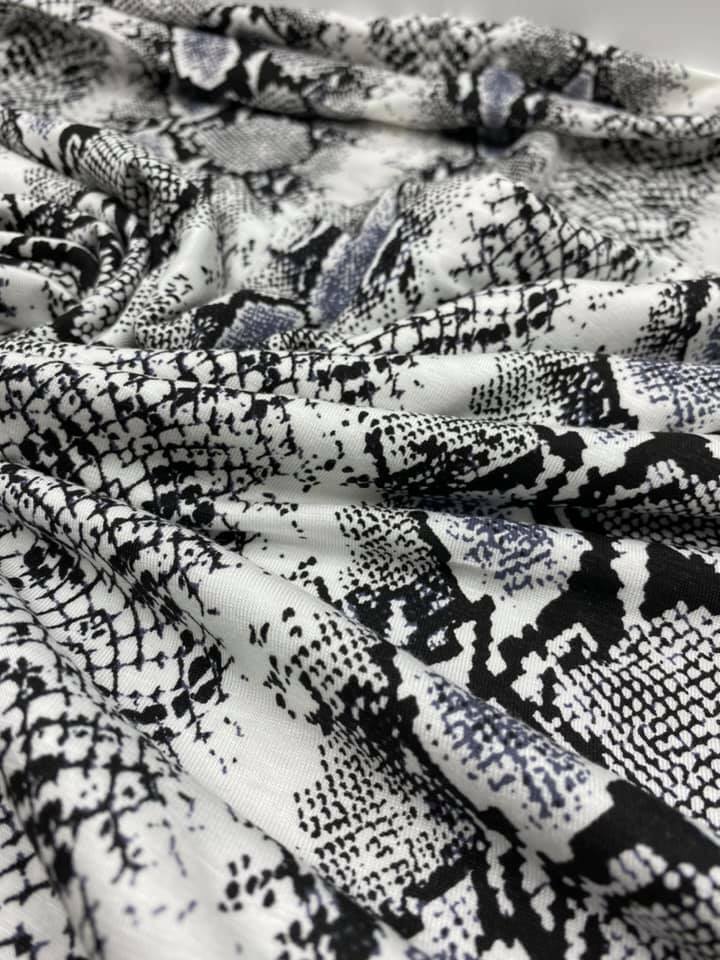 Grey Snakeskin Print Viscose Elastane Fabric